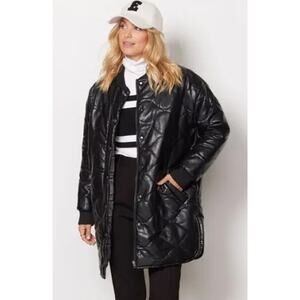 Evereve Georgetown Coat Faux Leather Long Quilted Reversible Plaid Jacket XS